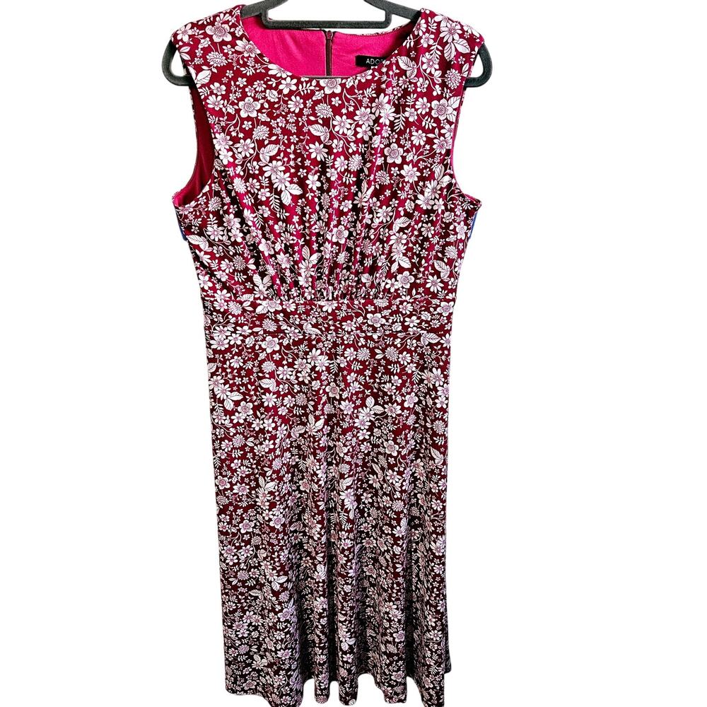 Adorne Women's Size 10 Sleeveless Sheath Dress Berry Red White Floral Summer
